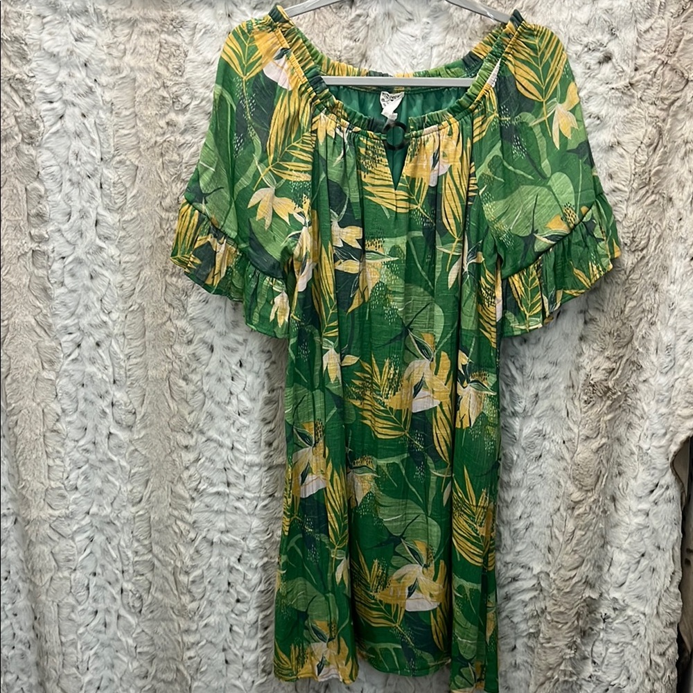 Green Floral Off-Shoulder Dress